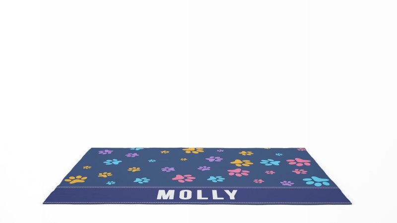 Yoosh Pet Food Floor Mat - Pet Paw Print - Blue - Personalised Name - Floor Mats - British D'sire