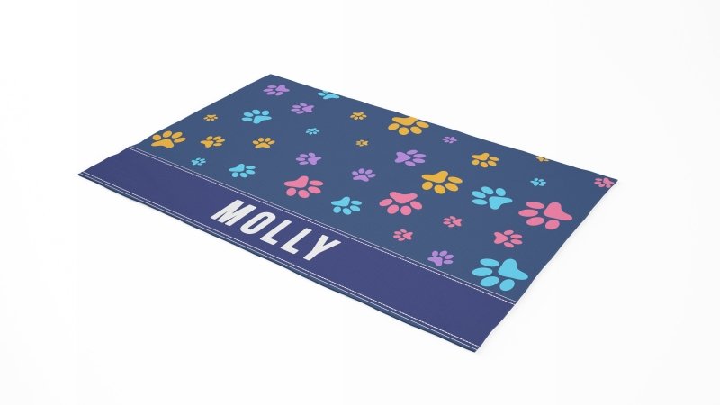Yoosh Pet Food Floor Mat - Pet Paw Print - Blue - Personalised Name - Floor Mats - British D'sire