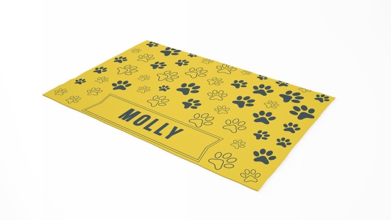 Yoosh Pet Food Floor Mat - Pet Paw Print - Yellow - Personalised Name - Floor Mats - British D'sire