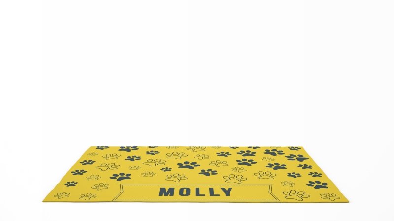 Yoosh Pet Food Floor Mat - Pet Paw Print - Yellow - Personalised Name - Floor Mats - British D'sire