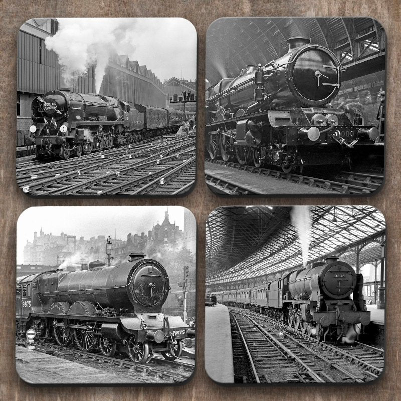 Yoosh Trains in Black and White x 4 Coasters - Kitchen Tools & Gadgets - British D'sire Main image