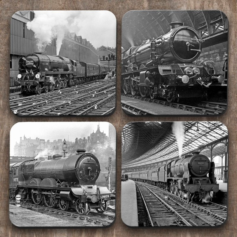 Yoosh Trains in Black and White x 4 Coasters - Kitchen Tools & Gadgets - British D'sire
