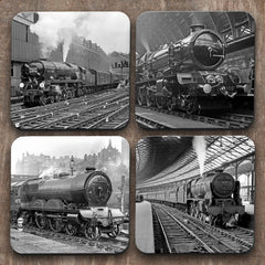 Yoosh Trains in Black and White x 4 Coasters - Kitchen Tools & Gadgets - British D'sire