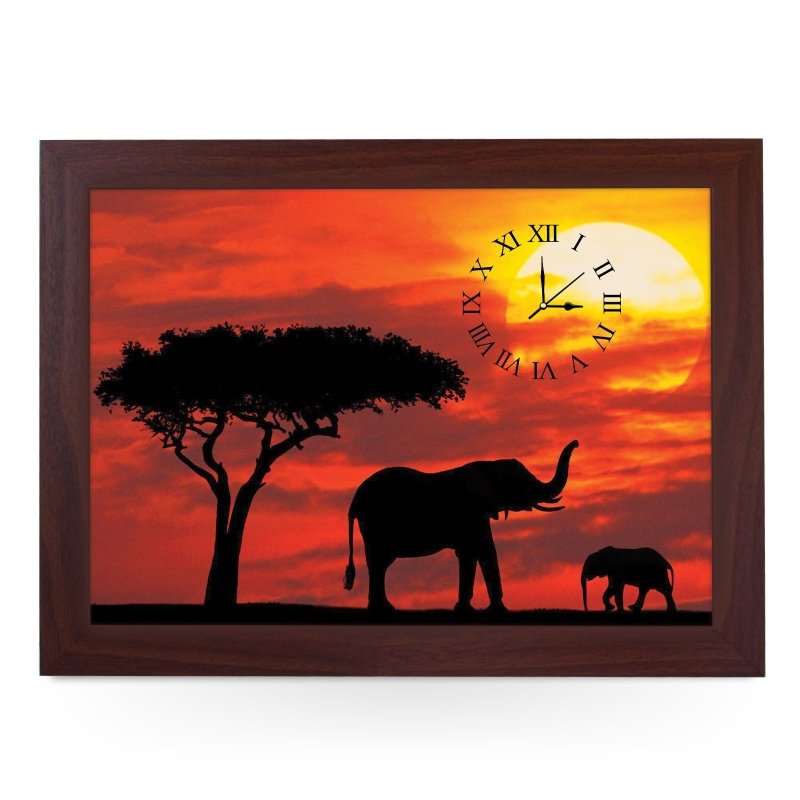 Yoosh Wooden Picture Frame Clock African Sunset Elephant Silhouet - Housings & Frames - British D'sire