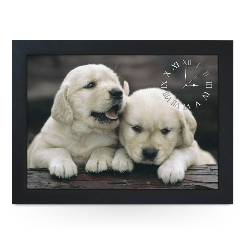 Yoosh Wooden Picture Frame Clock Golden Retriever Puppies Secondary image