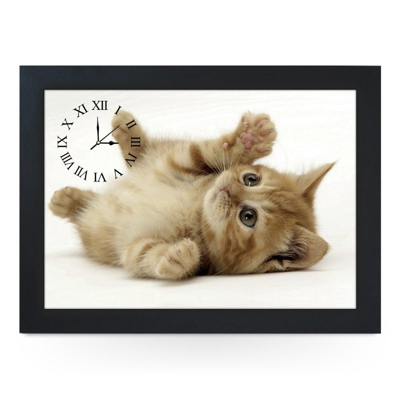 Yoosh Wooden Picture Frame Clock Playful Kitten Secondary image