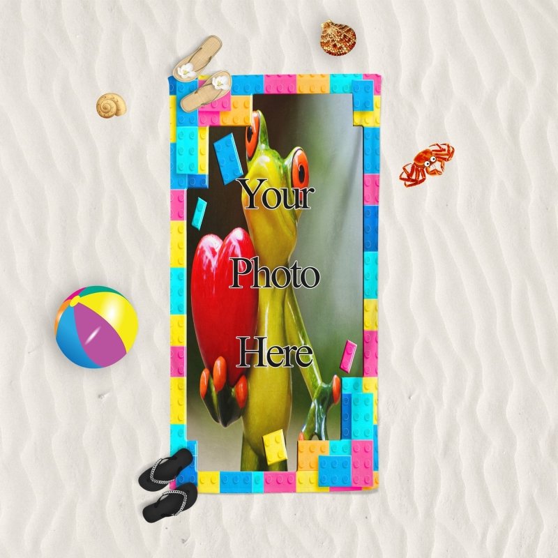 Yoosh YOUR PHOTO In A Lego Brick Frame - Beach Towel - British D'sire
