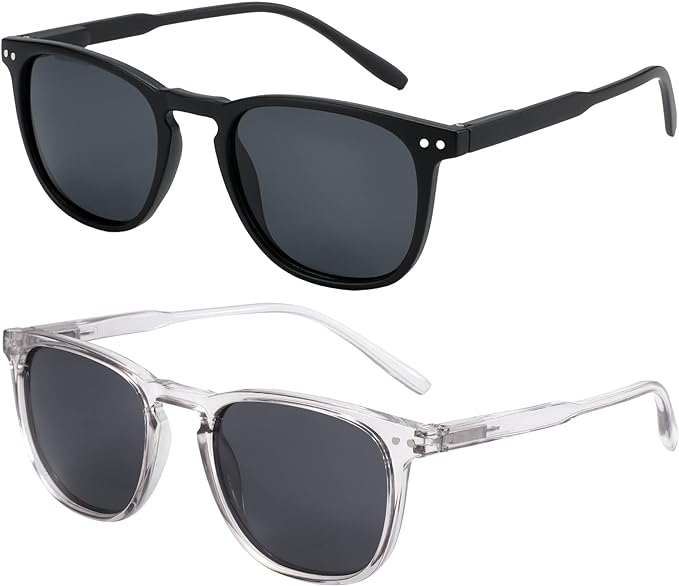 ZENOTTIC 2 Pack Polarised Sunglasses Womens Mens Retro Vintage Round and Square Sun Glasses with UV400 Protection Unisex - British D'sire
