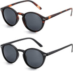 ZENOTTIC 2 Pack Polarised Sunglasses Womens Mens Retro Vintage Round and Square Sun Glasses with UV400 Protection Unisex - British D'sire