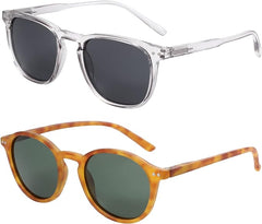 ZENOTTIC 2 Pack Polarised Sunglasses Womens Mens Retro Vintage Round and Square Sun Glasses with UV400 Protection Unisex - British D'sire