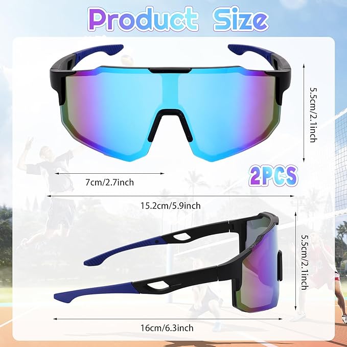 Zuimei 2Pcs Cycling Glasses, Polarized Sports Sunglasses for Men Women, UV400 Protection Ski Goggles Sun Glasses for Cycling Running Driving Driving Fishing Golf Motorcycle Baseball - British D'sire